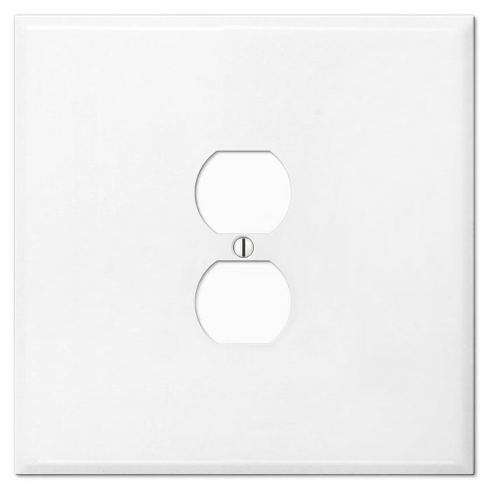 OVERSIZED Metal Switch Plate Cover, 2 Gang Jumbo Electrical Cover Plate (for 1 Centered Device), Over Size Wall Plate Cover, Steel Painted White - UL Listed, 5.5" x 5.5" - Made in USA