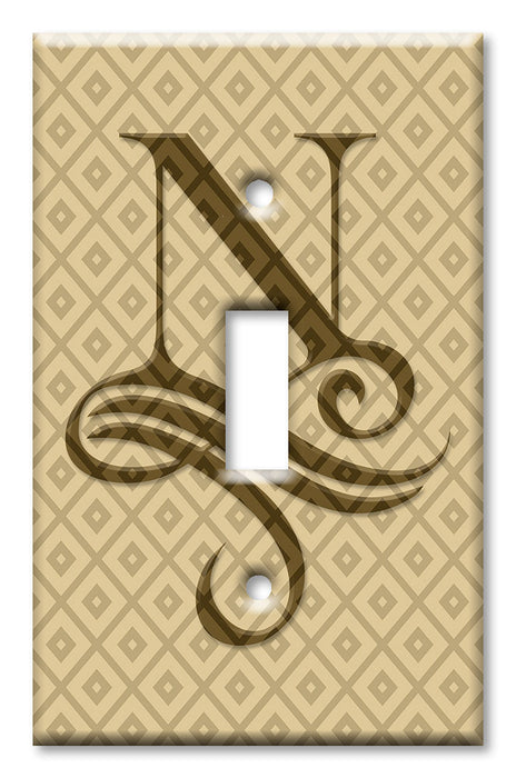 Decorative Printed OVERSIZED Switch Plate - Electrical Switch Cover JUMBO Wall Plate by Art Plates - Letter "N" Monogram