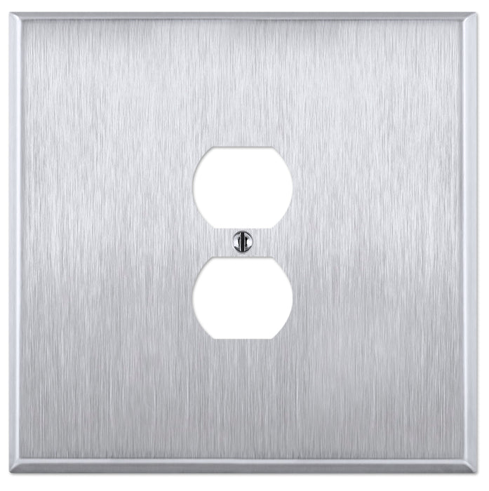 OVERSIZED Stainless Steel Switch Plate Cover, 2 Gang Jumbo Electrical Cover Plate (for 1 Centered Device), Over Size Wall Plate Cover, Brushed Stainless Steel - UL Listed, 5.5" x 5.5" - Made in USA