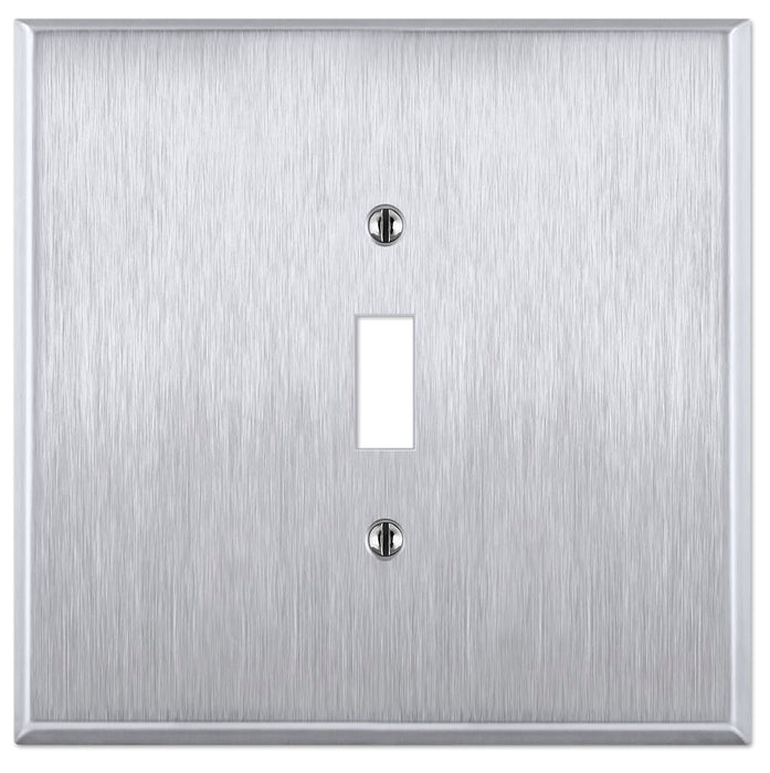 OVERSIZED Stainless Steel Switch Plate Cover, 2 Gang Jumbo Electrical Cover Plate (for 1 Centered Device), Over Size Wall Plate Cover, Brushed Stainless Steel - UL Listed, 5.5" x 5.5" - Made in USA