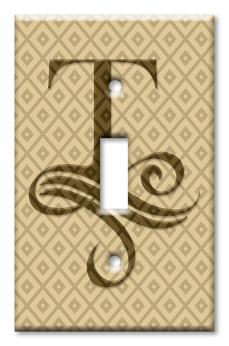 Decorative Printed OVERSIZED Switch Plate - Electrical Switch Cover JUMBO Wall Plate by Art Plates - Letter "T" Monogram